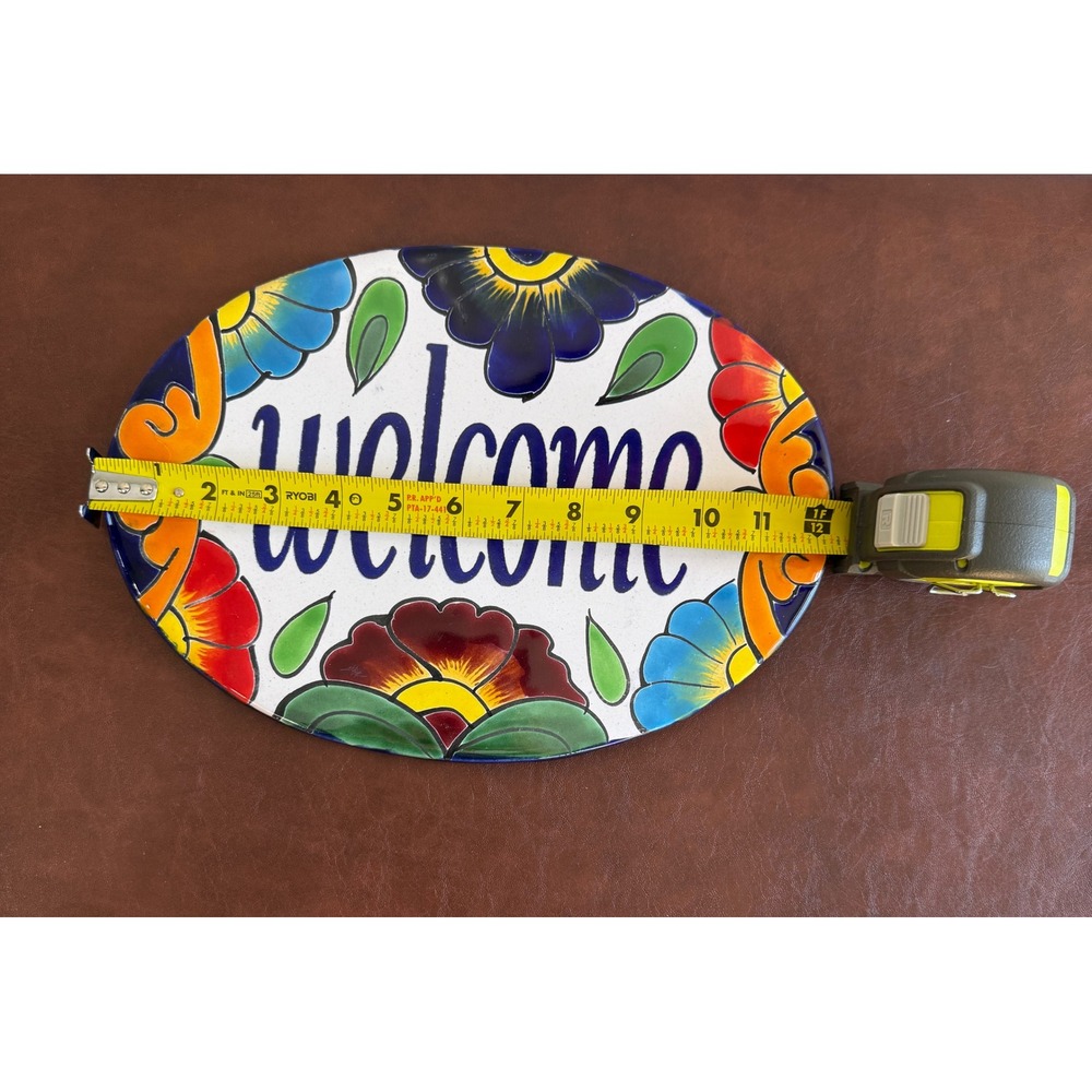 Talavera Welcome Sign Hand Painted Mexican Pottery Floral Ceramic Plaque - Picture 5 of 5